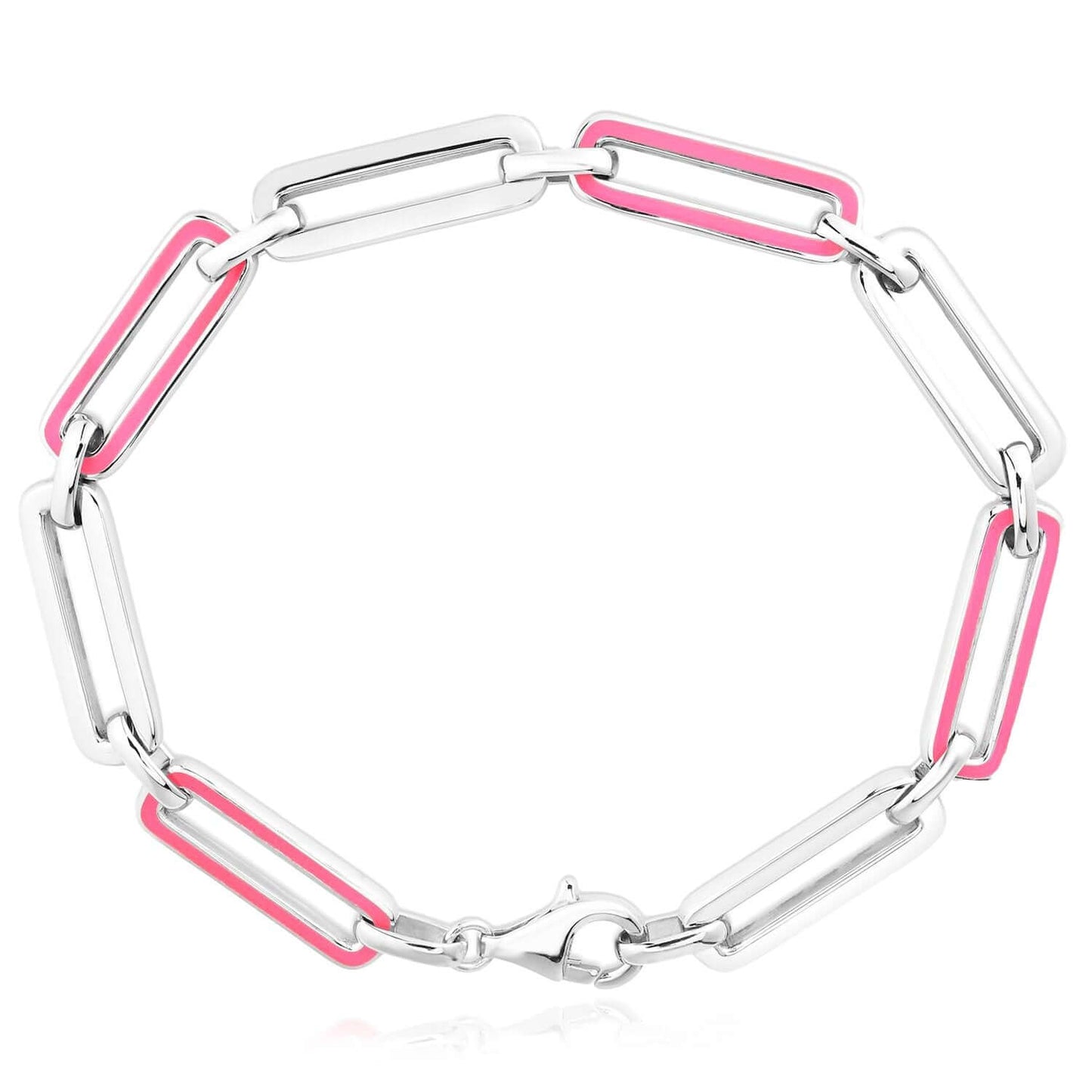 Pink Enamel Paperclip Link Bracelet Sterling Silver – Made in Italy