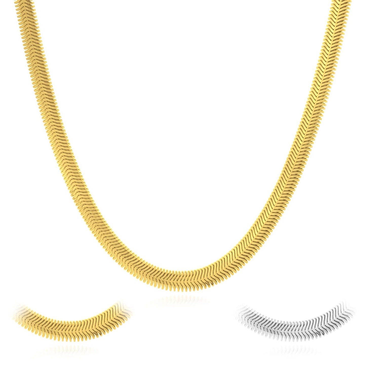 Gold Over Sterling Silver Yellow White 6.4mm Oval Snake Chain Necklace 16" - 20"