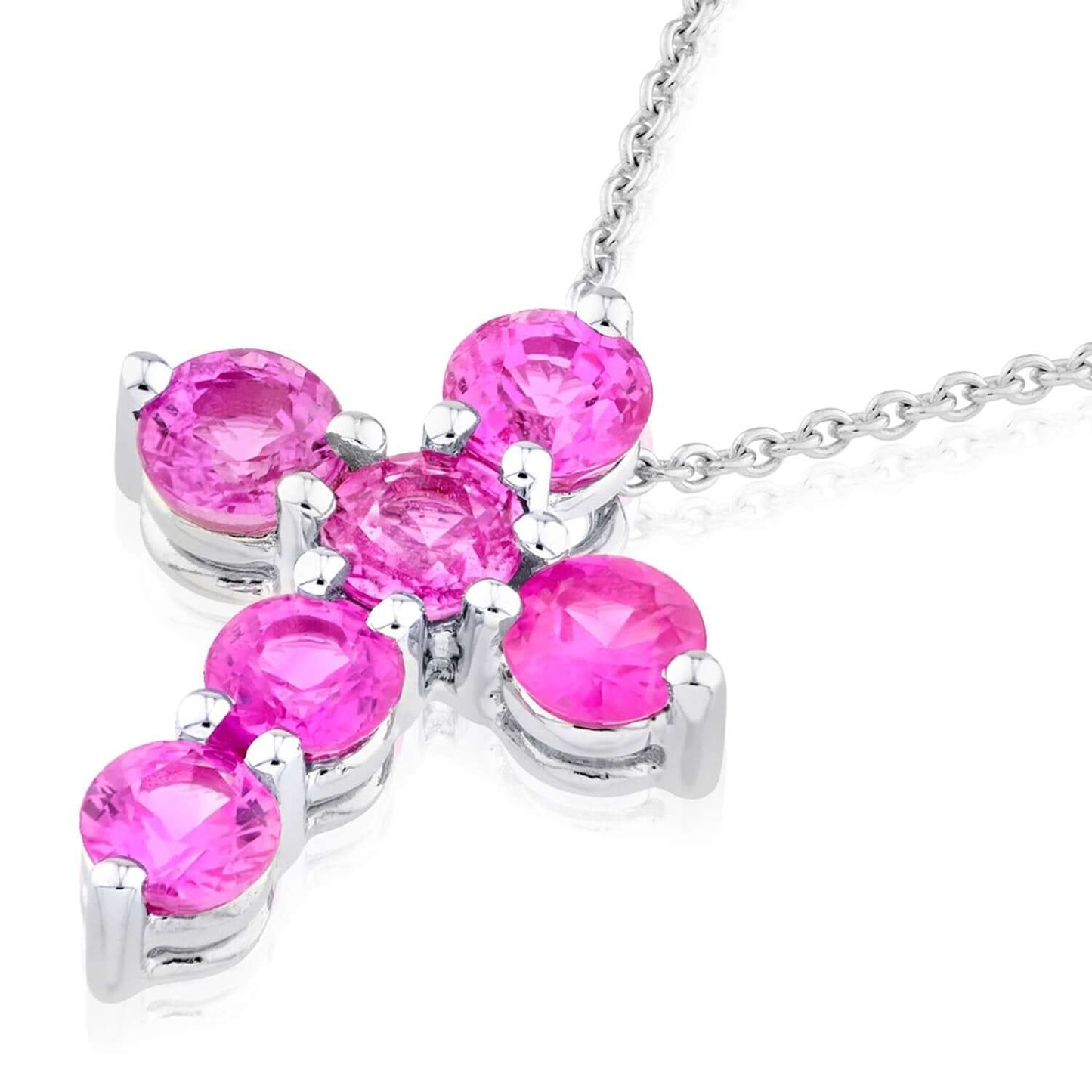0.90CTW Natural Pink Sapphire Real 14K White Gold Cross Pendant – Made in Italy
