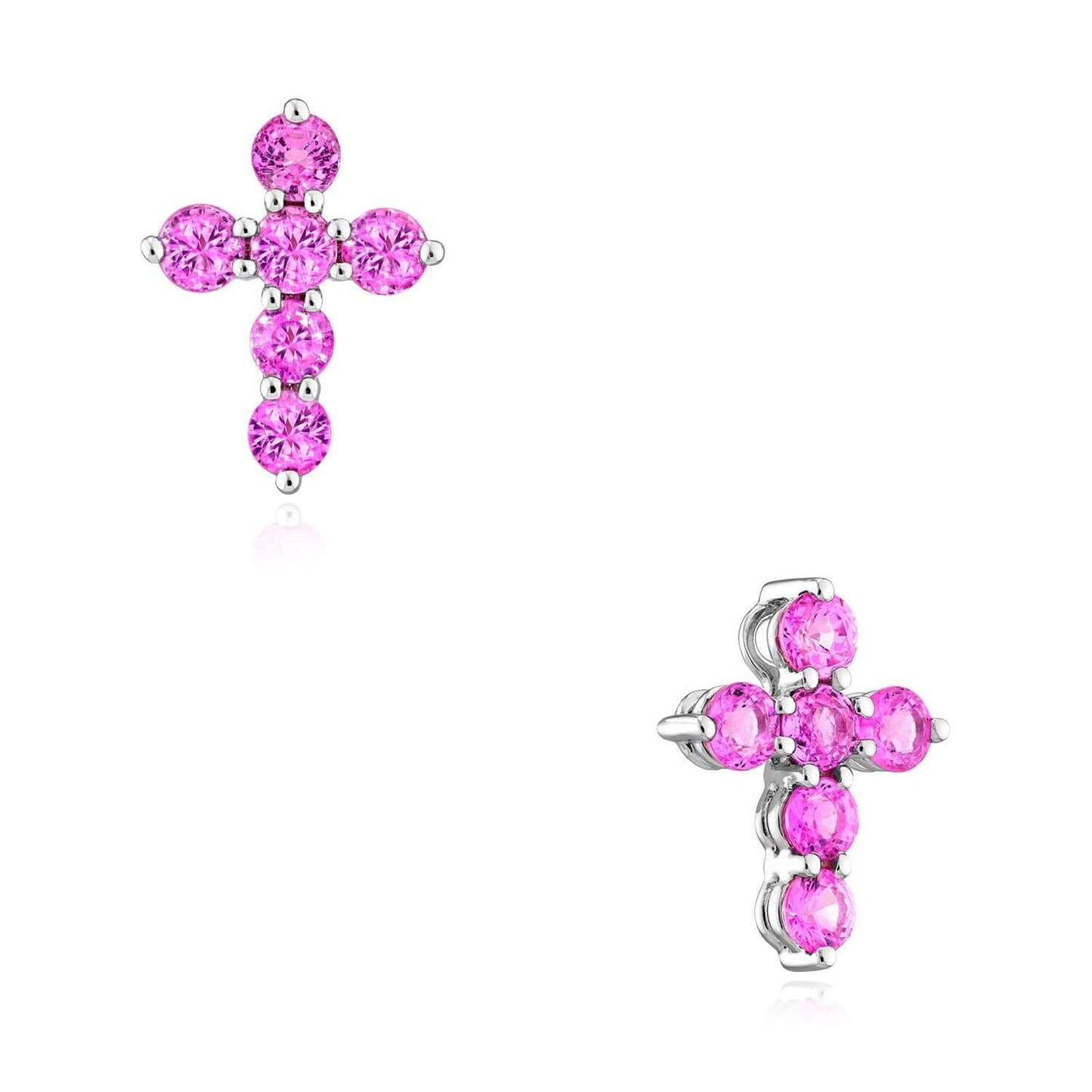 0.90CTW Natural Pink Sapphire Real 14K White Gold Cross Pendant – Made in Italy