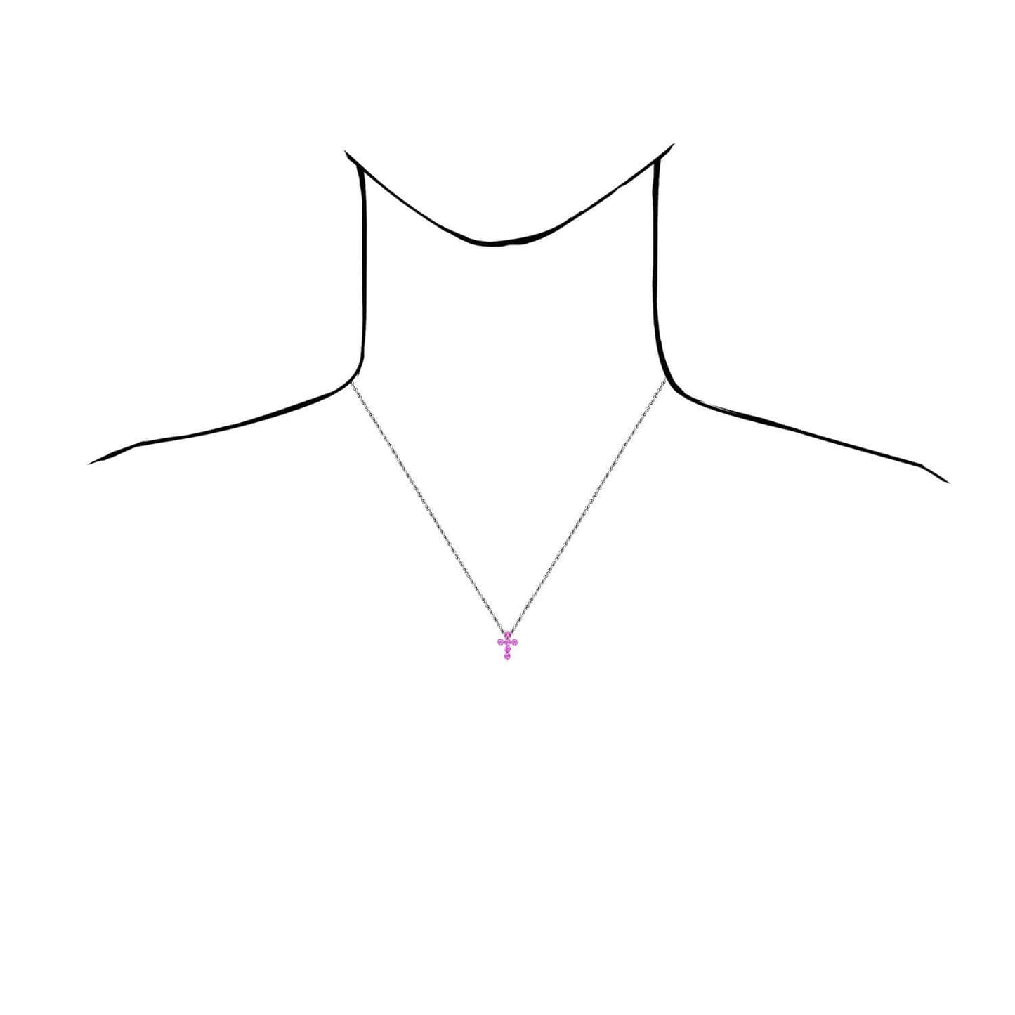 0.90CTW Natural Pink Sapphire Real 14K White Gold Cross Pendant – Made in Italy