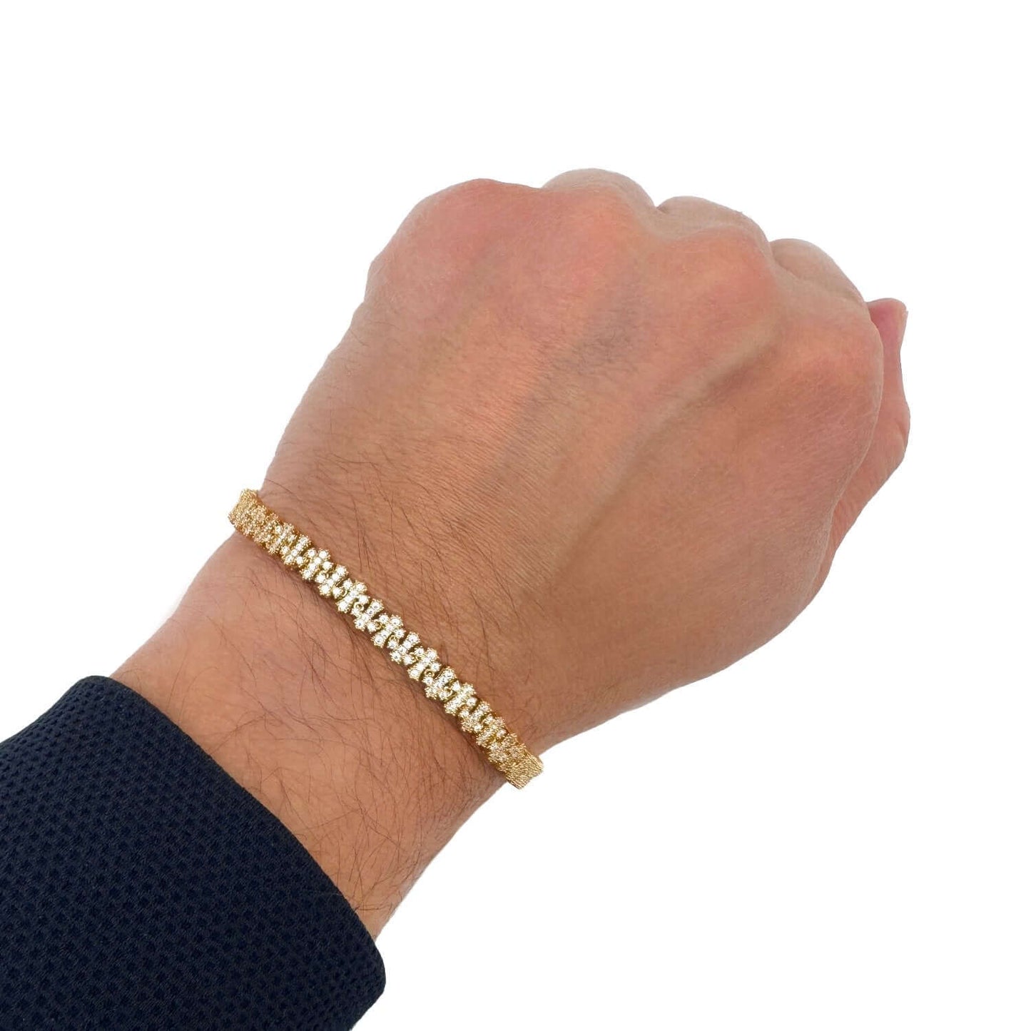 Real 14K Gold CZ Cross-Link Tennis Bracelet 6mm 8" Pave Style Solid