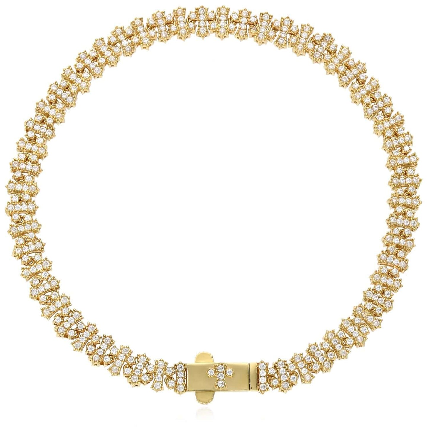 Real 14K Gold CZ Cross-Link Tennis Bracelet 6mm 8" Pave Style Solid