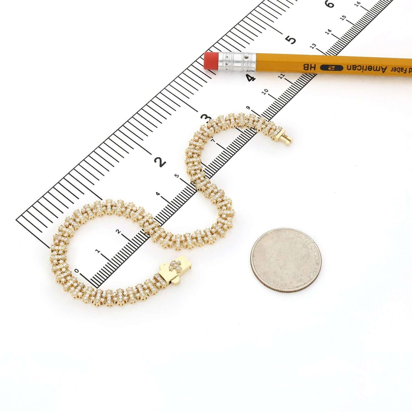 Real 14K Gold CZ Cross-Link Tennis Bracelet 6mm 8" Pave Style Solid