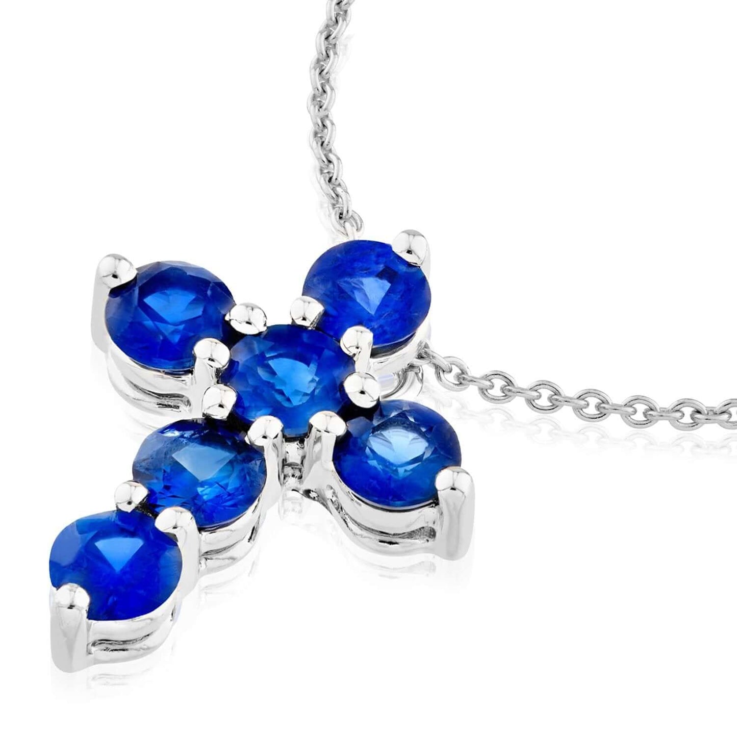 0.90CTW Natural Blue Sapphire Real 14K White Gold Cross Pendant 0.55" - Italy
