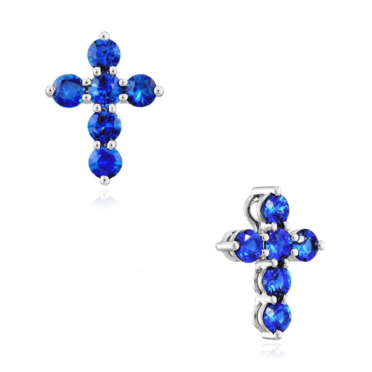 0.90CTW Natural Blue Sapphire Real 14K White Gold Cross Pendant 0.55" - Italy