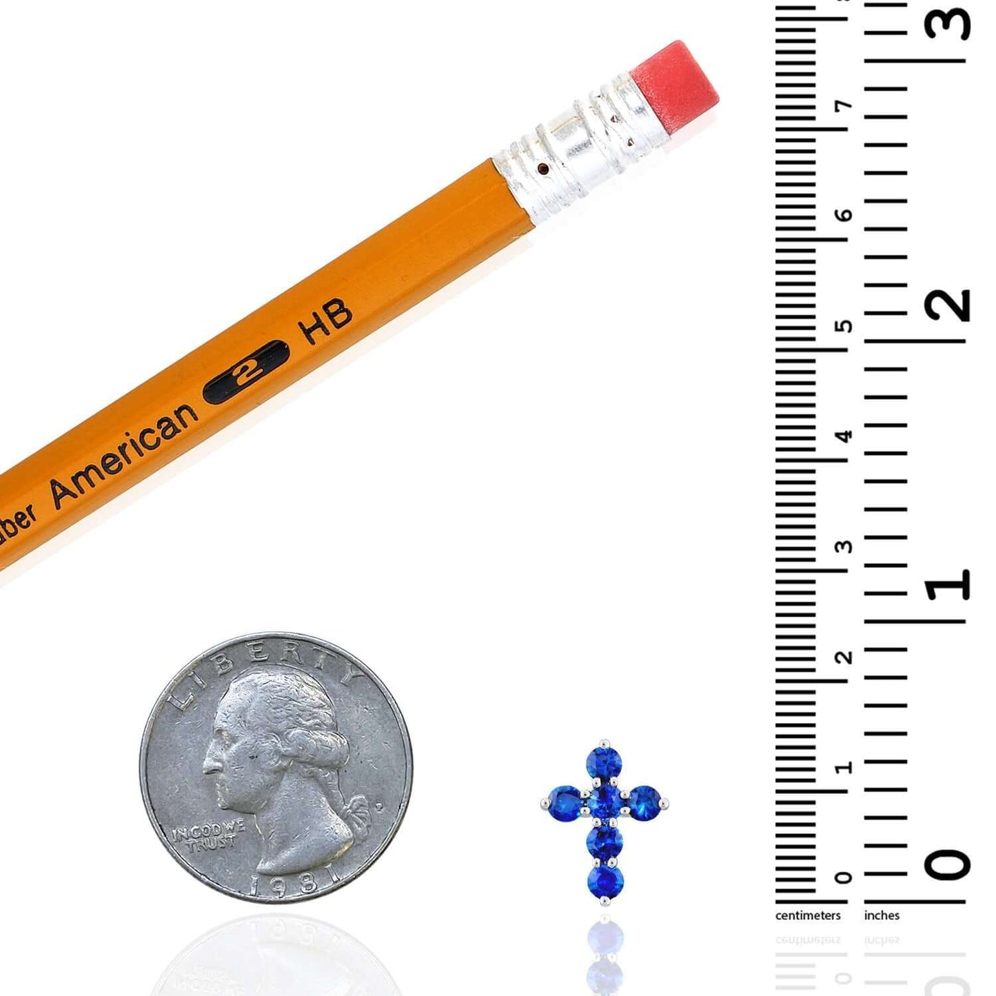 0.90CTW Natural Blue Sapphire Real 14K White Gold Cross Pendant 0.55" - Italy