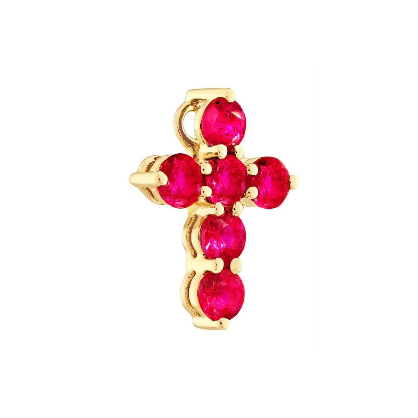 Real 14k Gold 0.90CTW Real Ruby Cross Pendant 0.55"