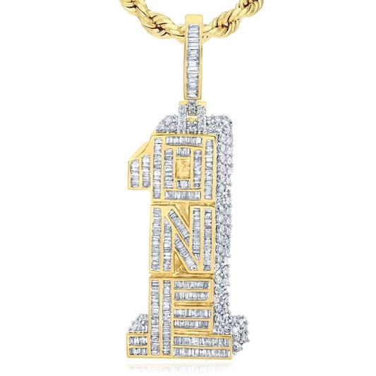 2.64CTW Natural Diamond 10K Gold Number One Pendant – #1 ONE Design