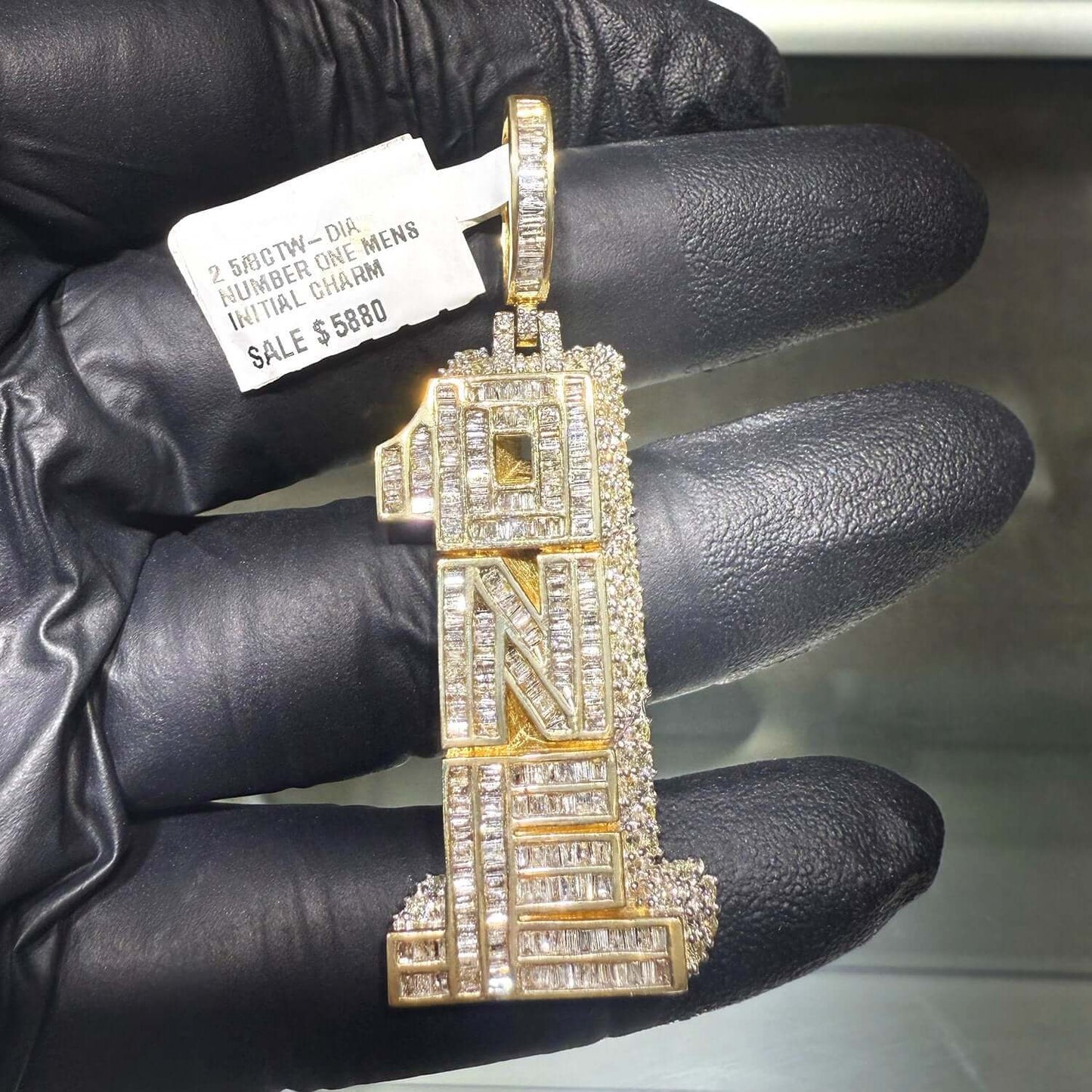 2.64CTW Natural Diamond 10K Gold Number One Pendant – #1 ONE Design