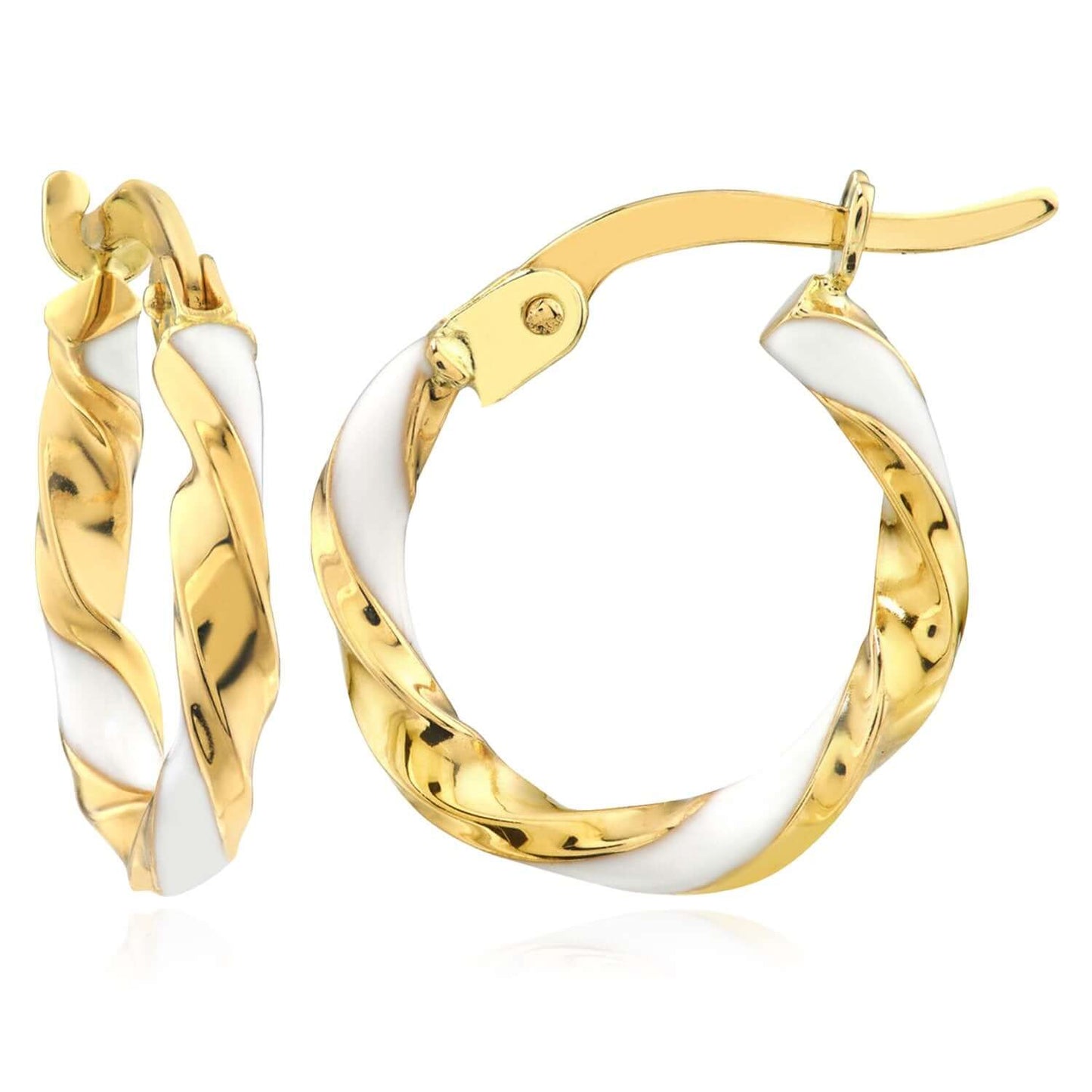 Real 14k Gold White Blue Red Enamel Twisted Huggie Hoop Earrings 10mm