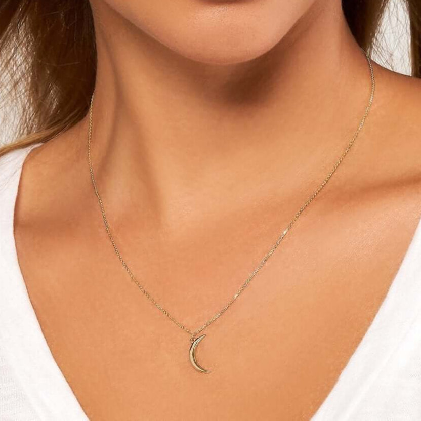 Real 14K Gold Crescent Moon Pendant Necklace 16-18" Adjustable – Made in Italy