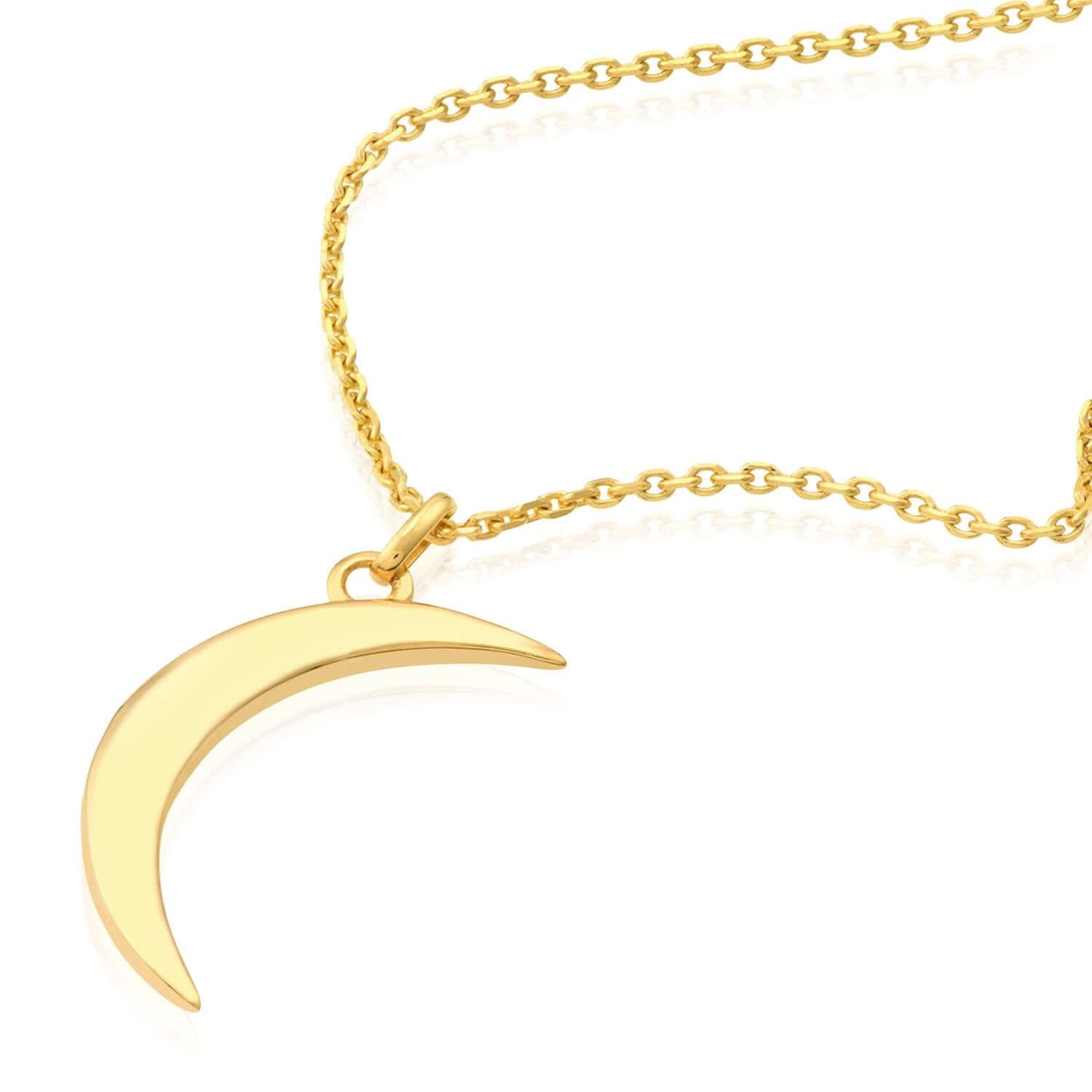 Real 14K Gold Crescent Moon Pendant Necklace 16-18" Adjustable – Made in Italy