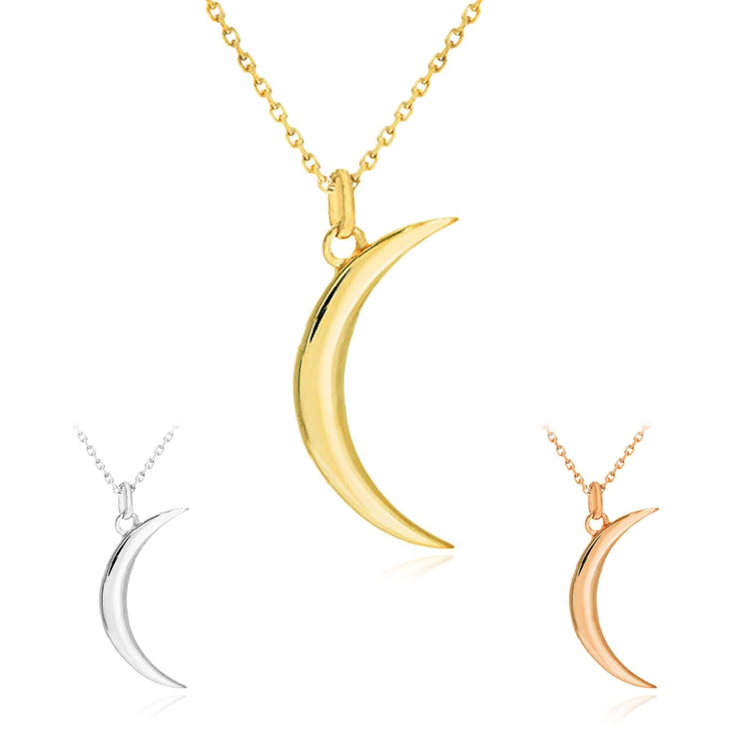 Real 14K Gold Crescent Moon Pendant Necklace 16-18" Adjustable – Made in Italy