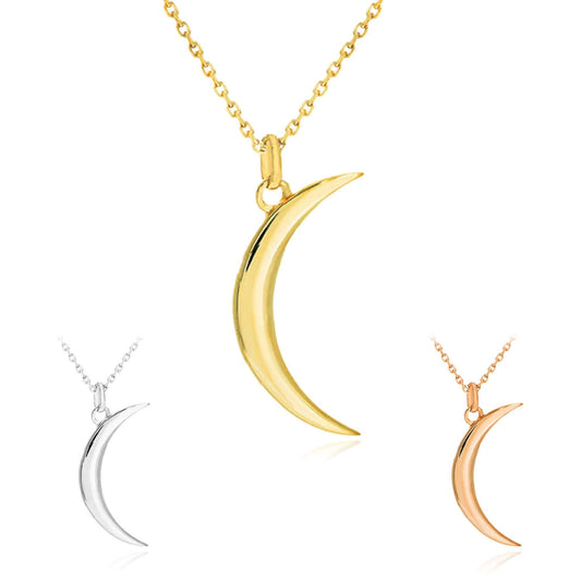 14K Yellow Gold Crescent Moon Adjustable 16"-18" Necklace (Solid Links)