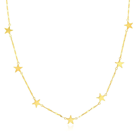 14K Yellow Gold Star Station Flat Mariner Necklace (Solid Links) 16"-18" Adjustable - Made in Italy