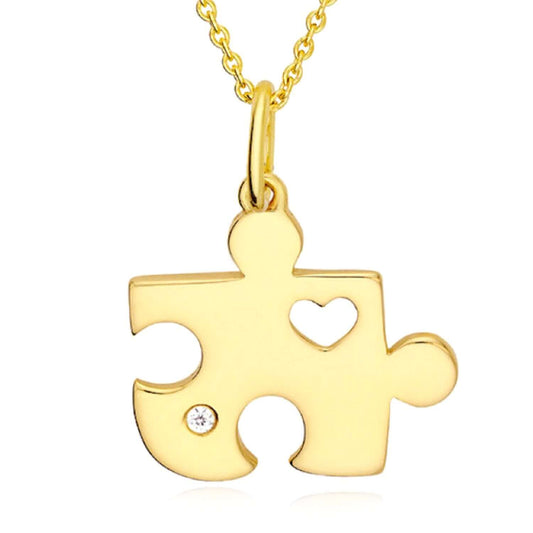 0.01CTW Natural Diamond Real 14K Gold Puzzle Piece Pendant 0.8" Made in Italy