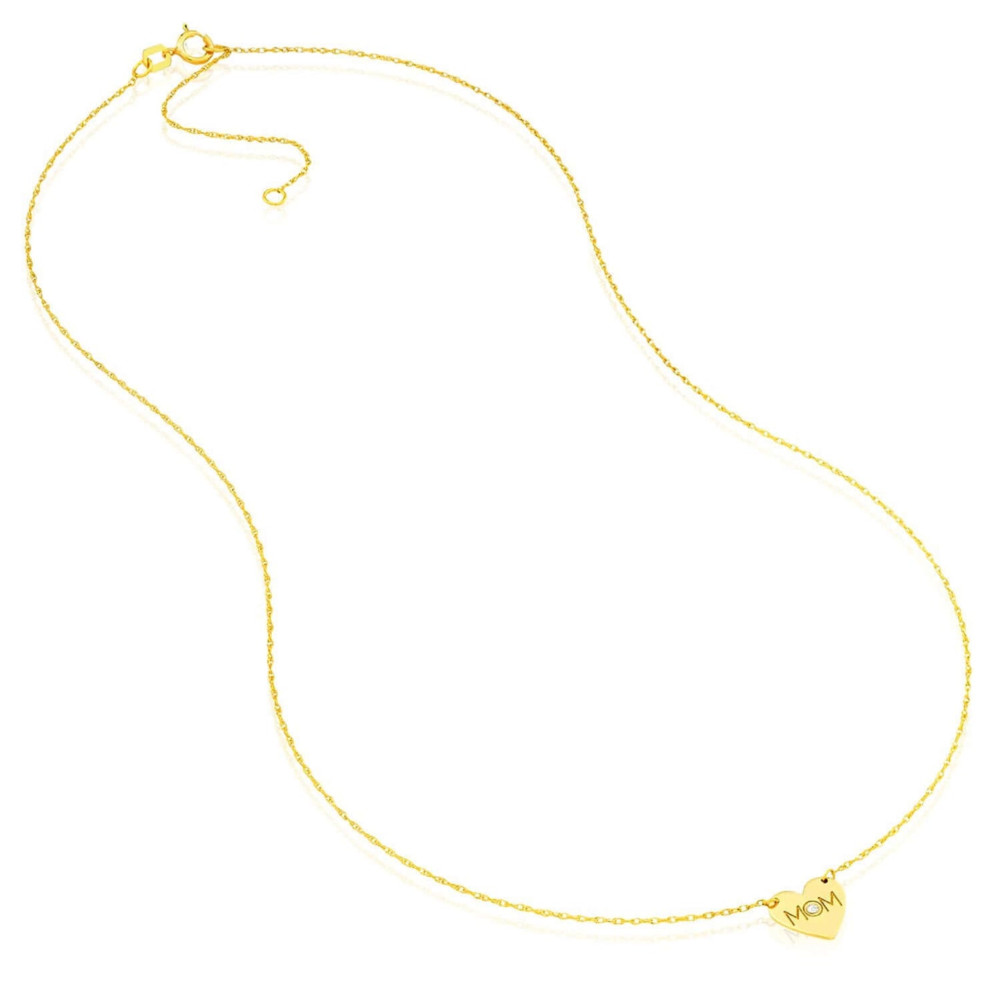Real 14K Gold MOM Heart Pendant Necklace Real Diamond 16–18" Adjustable - Italy
