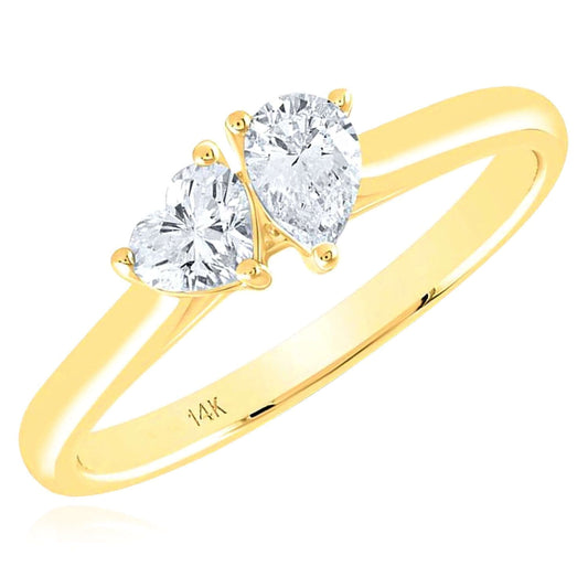 0.50CTW Natural Diamond 14k Yellow Gold Heart and Pear Engagement Ring