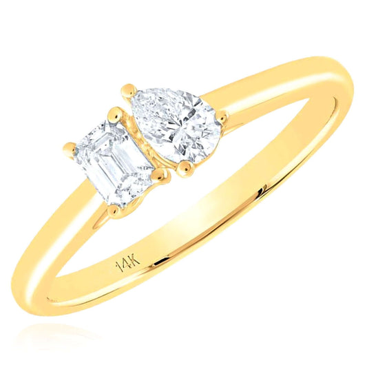 0.50CTW Natural Diamond 14k Yellow Gold Emerald and Pear Engagement Ring