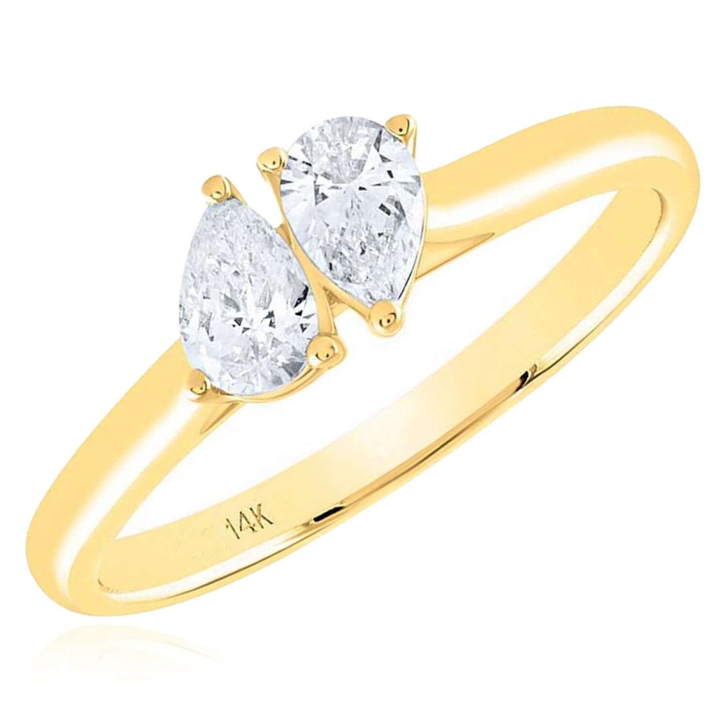 0.50CTW Real Diamond Real 14K Gold Pear Duo Engagement Ring – Made in USA