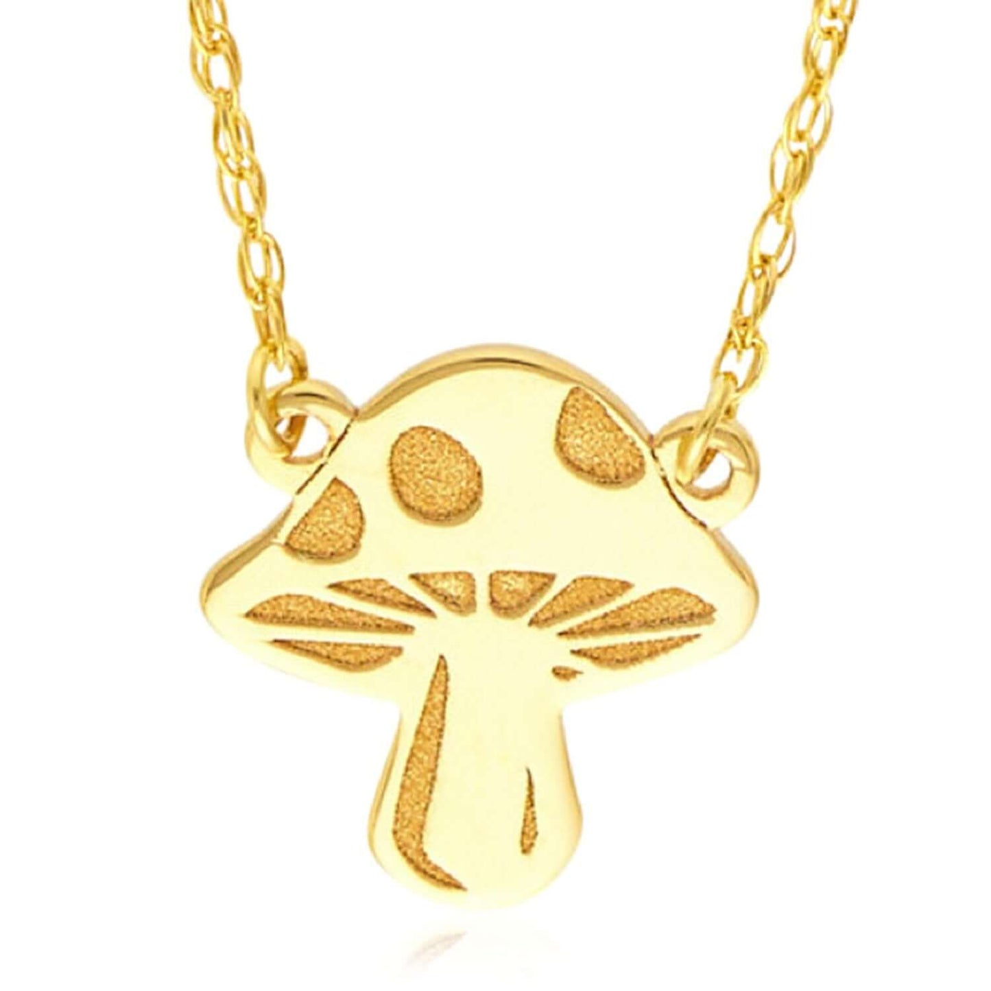 Real 14k Gold Mushroom Pendant Adjustable Cable Necklace 16"-18"
