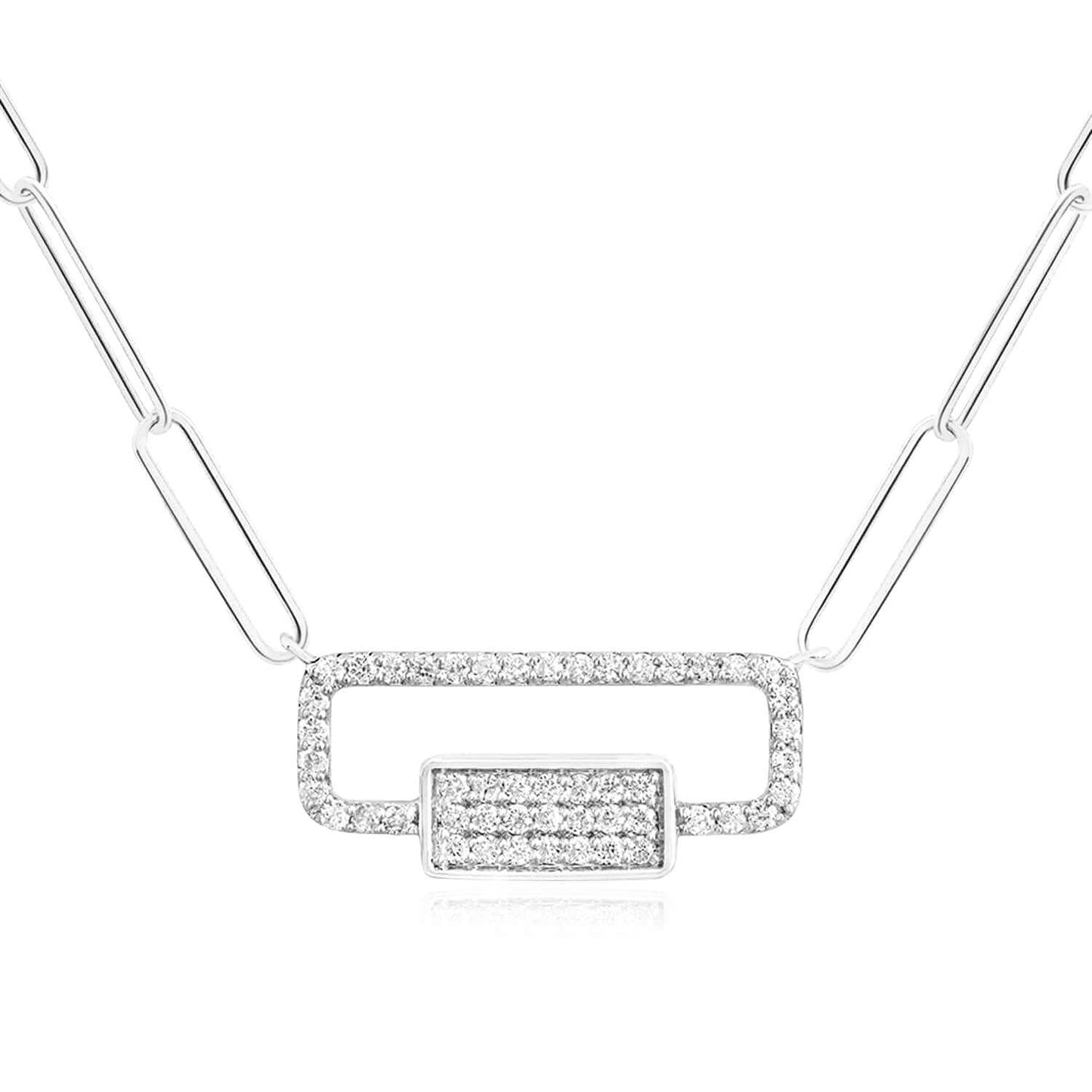 Real 10k White Gold 0.25CTW Real Diamond Paperclip Pendant Necklace 18"