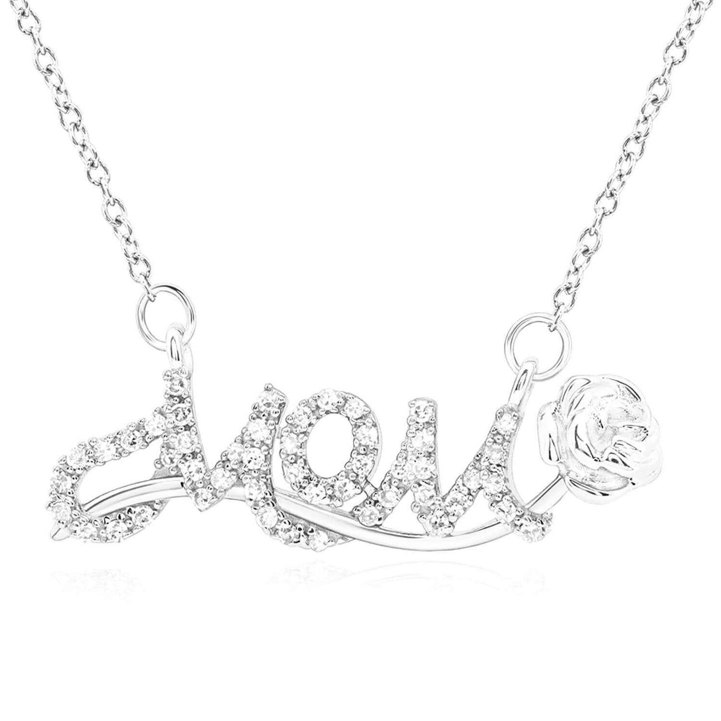 0.12CTW Real Diamond Real 10K Gold MOM Pendant Necklace with Rose Accent – 18"