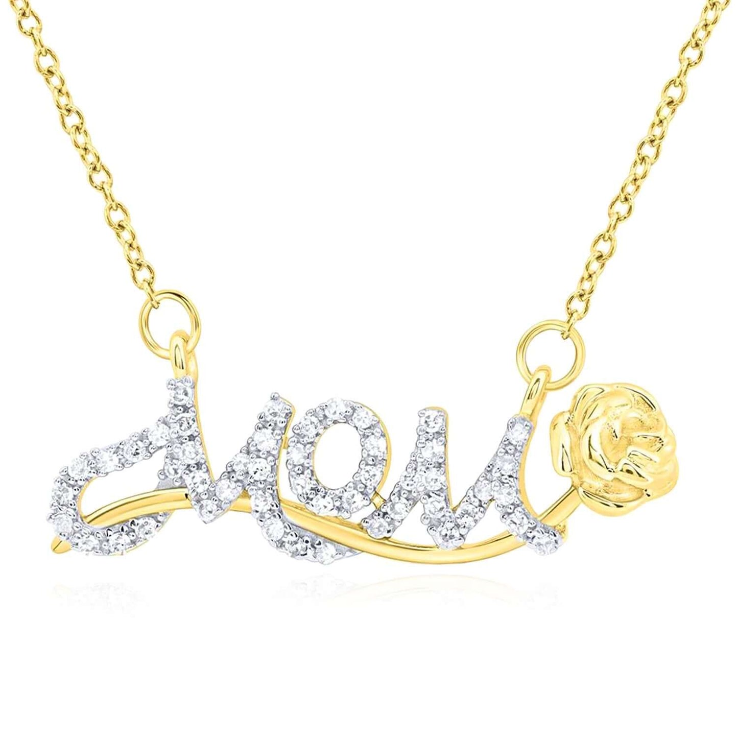 0.12CTW Real Diamond Real 10K Gold MOM Pendant Necklace with Rose Accent – 18"