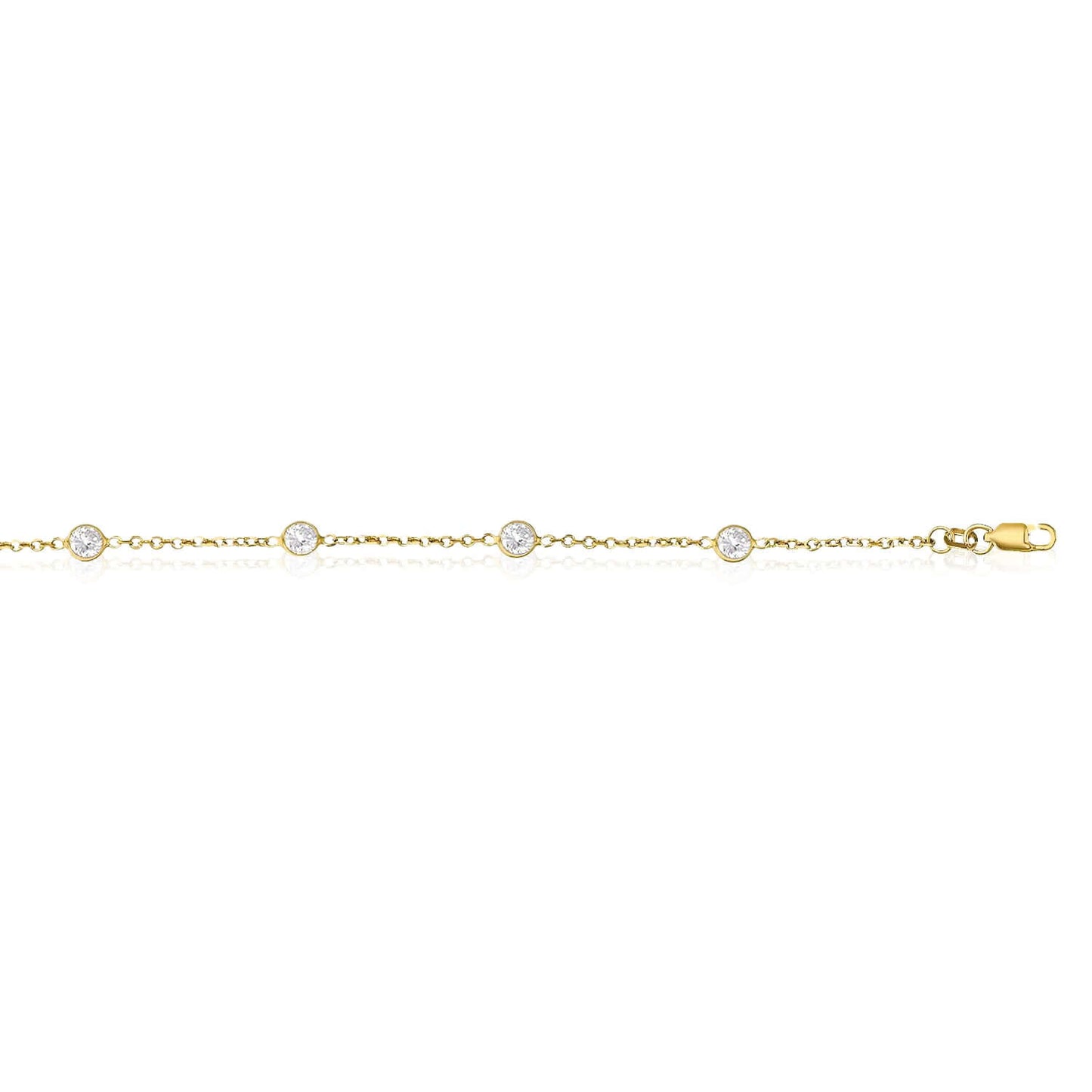 Real 14K Gold Solid Yellow White Cable Link Bezel-Set CZ By The Yard Bracelet 7"