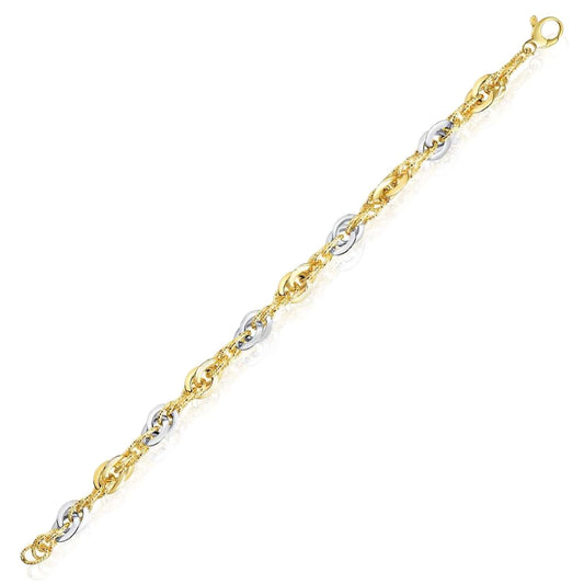 14K Two-Tone Gold 6mm Diamond-Cut Interlocking Bracelet (Solid Links) 7.5" - Italian