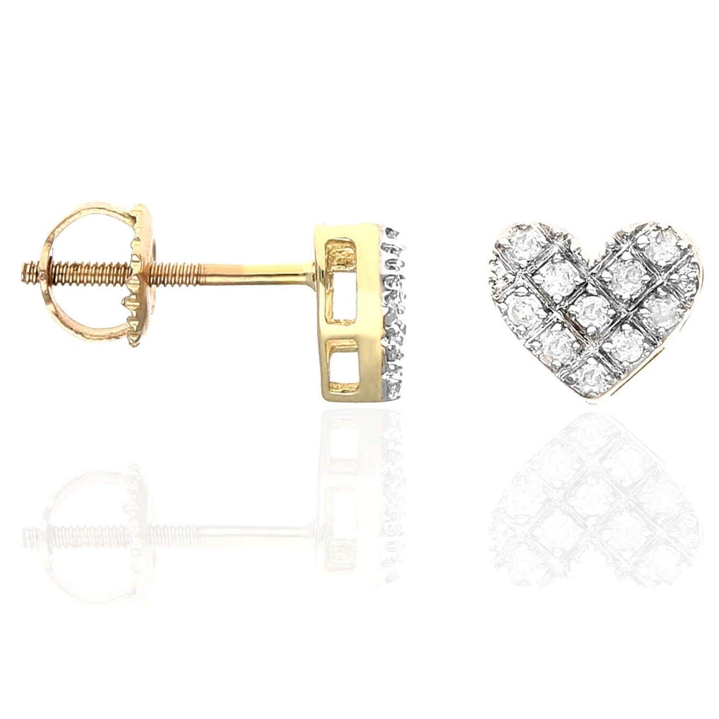 10K Yellow Gold 0.15Ct Natural Diamond Pave Heart Stud Earrings