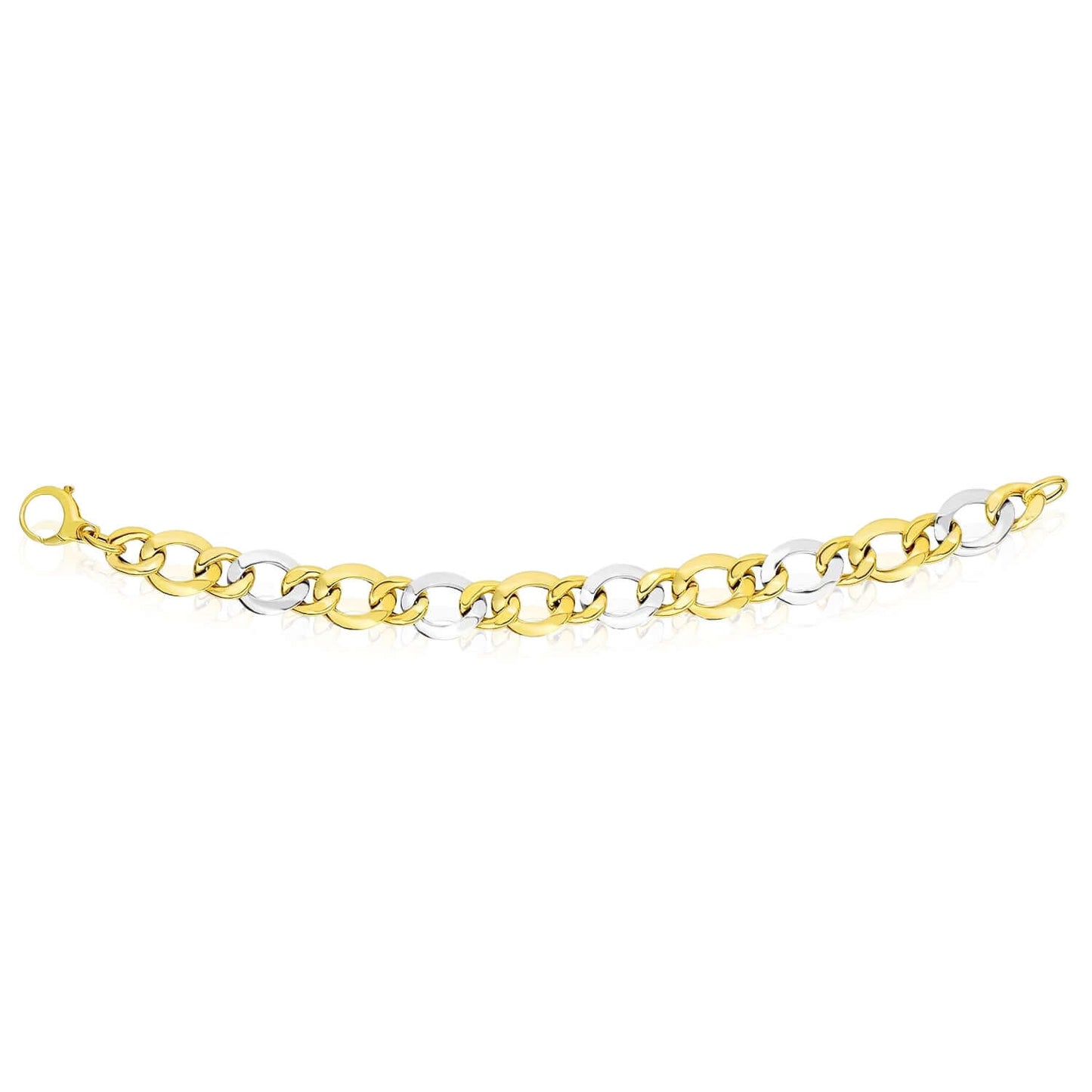 Real 14K Gold Two-Tone Solid 12.5mm Oval Link Bracelet 7.5" - Made in Italy