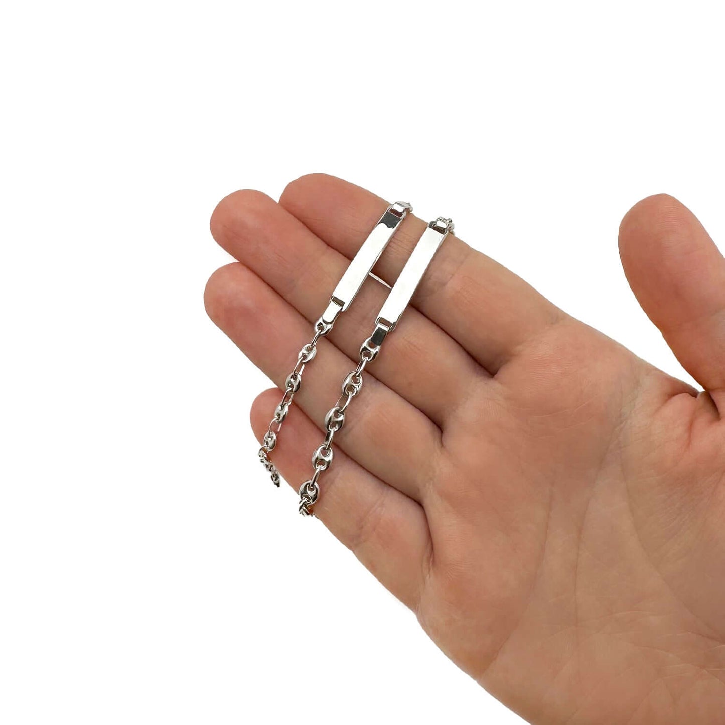 Customizable Real 14K White Gold 4mm, 5mm Puffed Anchor Link Engravable ID Bracelet 6"