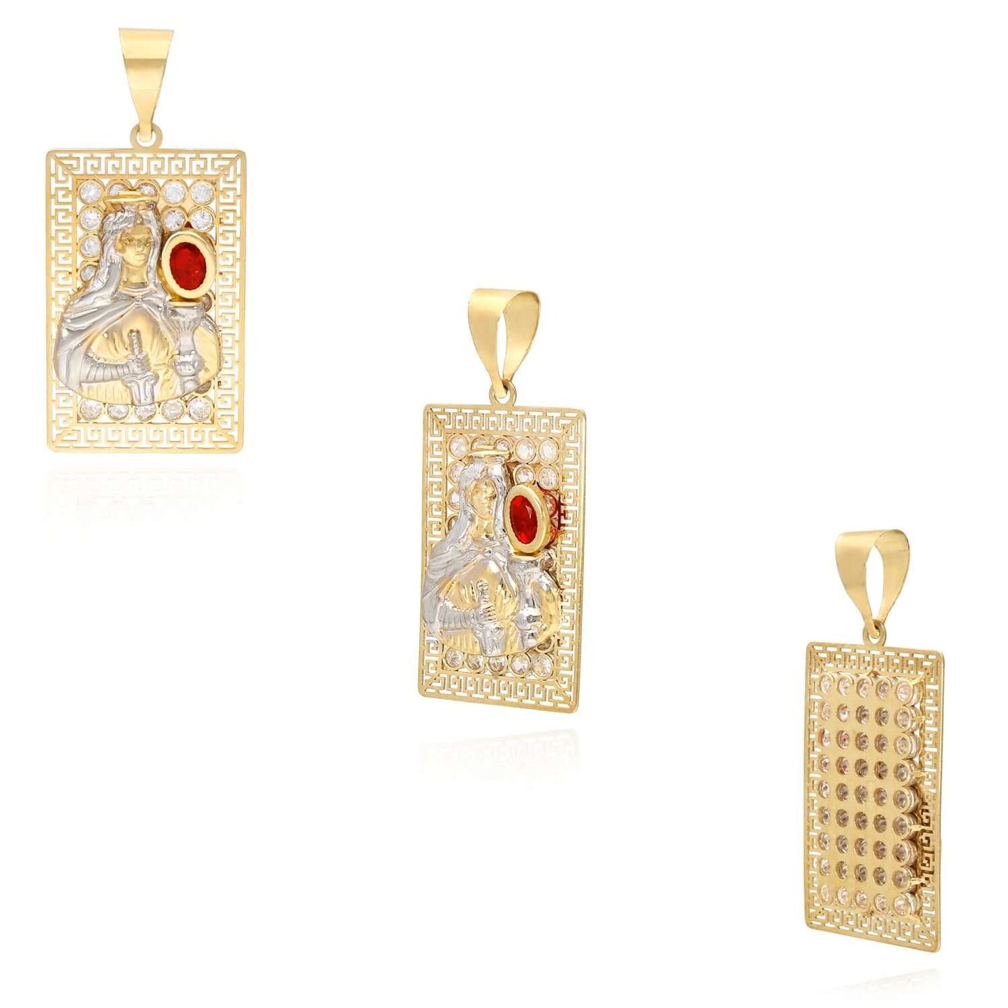 Real 10K Two-Tone Gold CZ Santa Barbara Pendant 1.5"