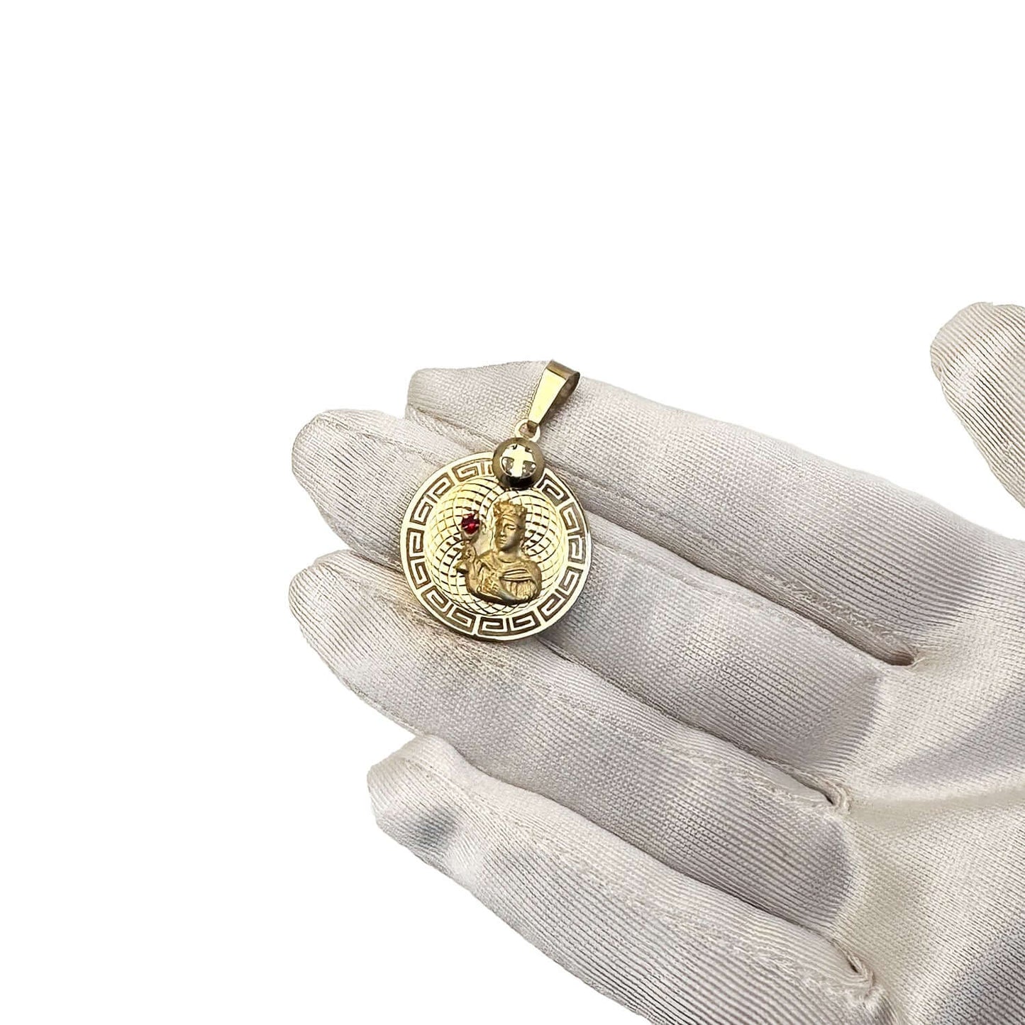 Real 10K Yellow Gold CZ Virgin Mary Pendant 1.4"