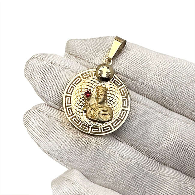 Real 10K Yellow Gold CZ Virgin Mary Pendant 1.4"