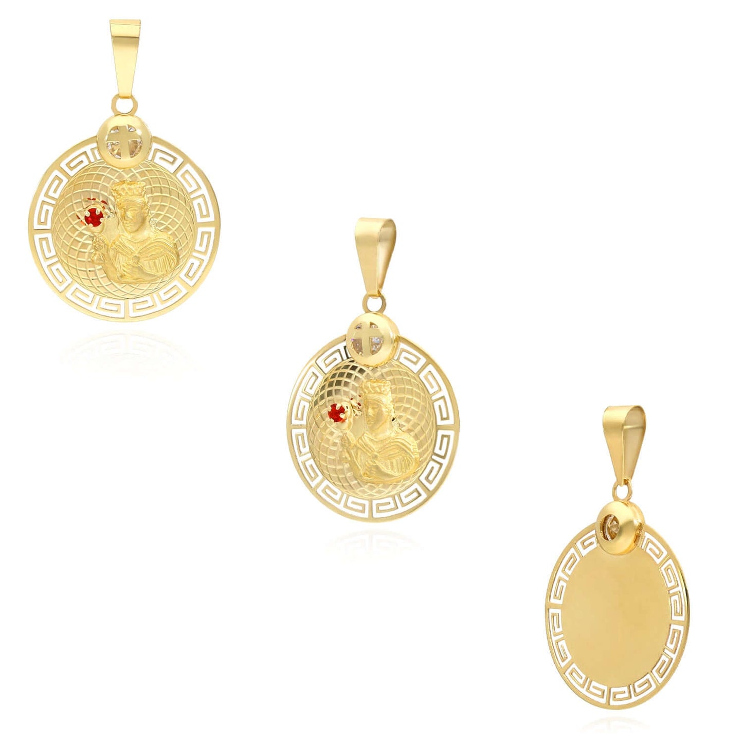 Real 10K Yellow Gold CZ Virgin Mary Pendant 1.4"