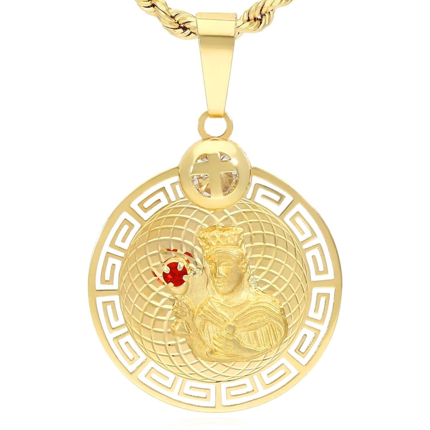 Real 10K Yellow Gold CZ Virgin Mary Pendant 1.4"