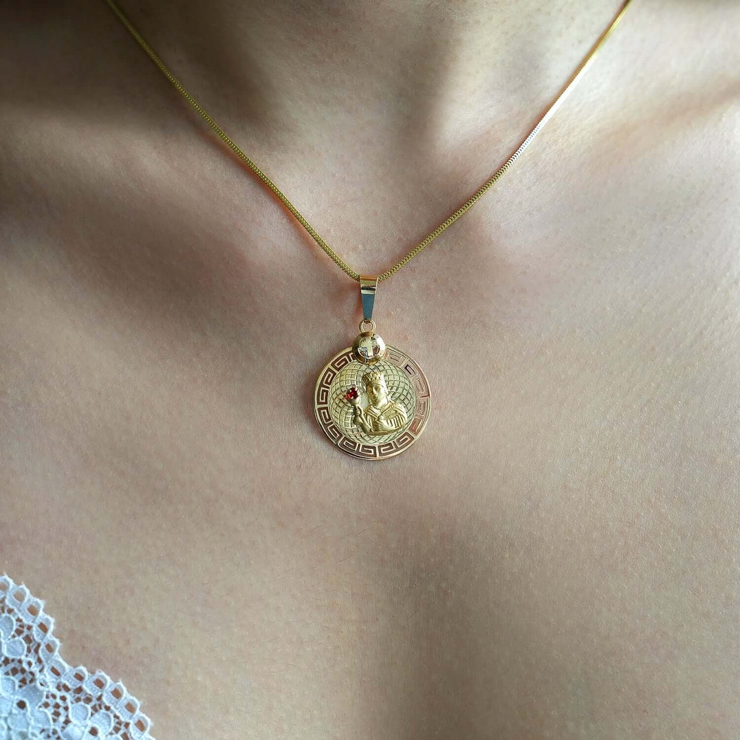 Real 10K Yellow Gold CZ Virgin Mary Pendant 1.4"