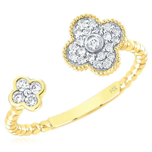 0.20CTW Natural Diamond 14K Yellow Gold Stackable Floral Ring