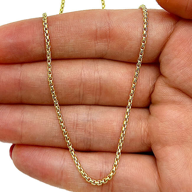 14K Yellow Gold 2mm Round Box Chain (Solid Links) 18"-26"