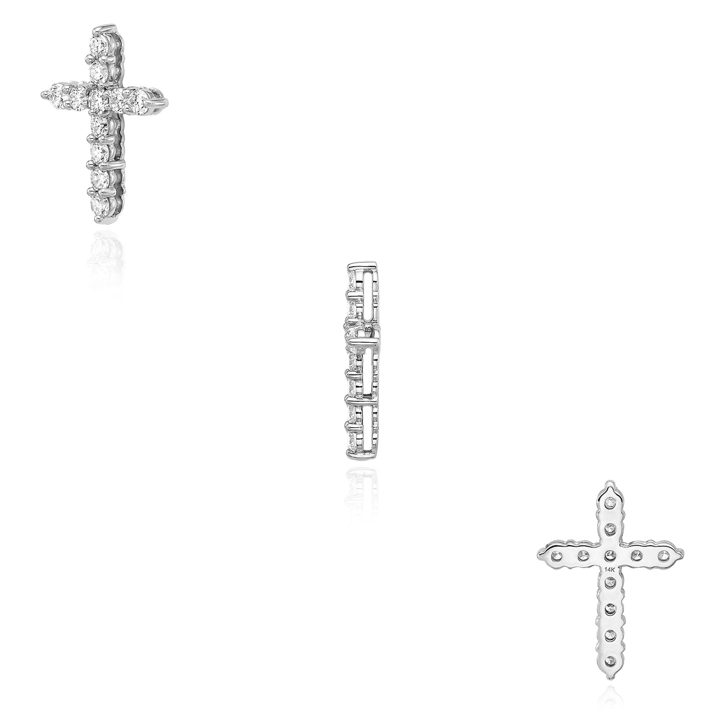 1.00CTW Lab-Grown Diamond Real 14K White Gold Cross Pendant 0.9"