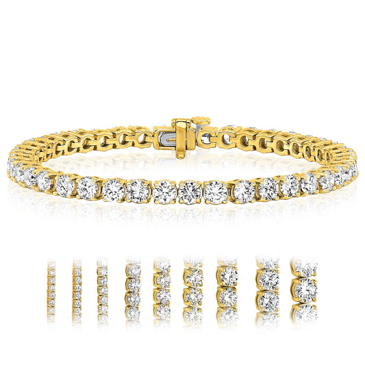 2.00-25.00CTW Lab-Grown Diamond 14K Yellow Gold 2mm-7mm Tennis Bracelet 7"