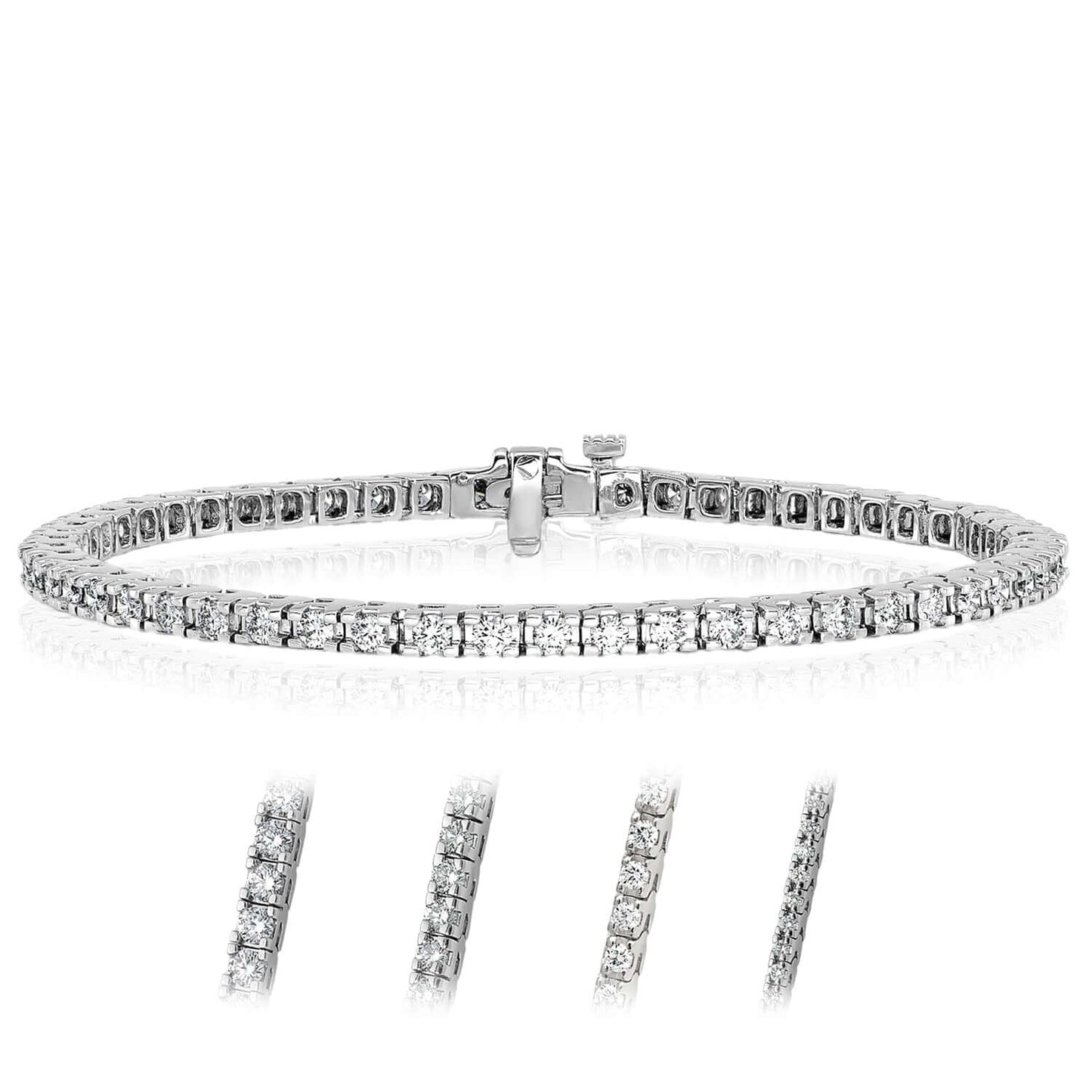 1.25-6.45CTW Lab-Grown Diamond Real 14K White Gold 3mm-5mm Tennis Bracelet 7"