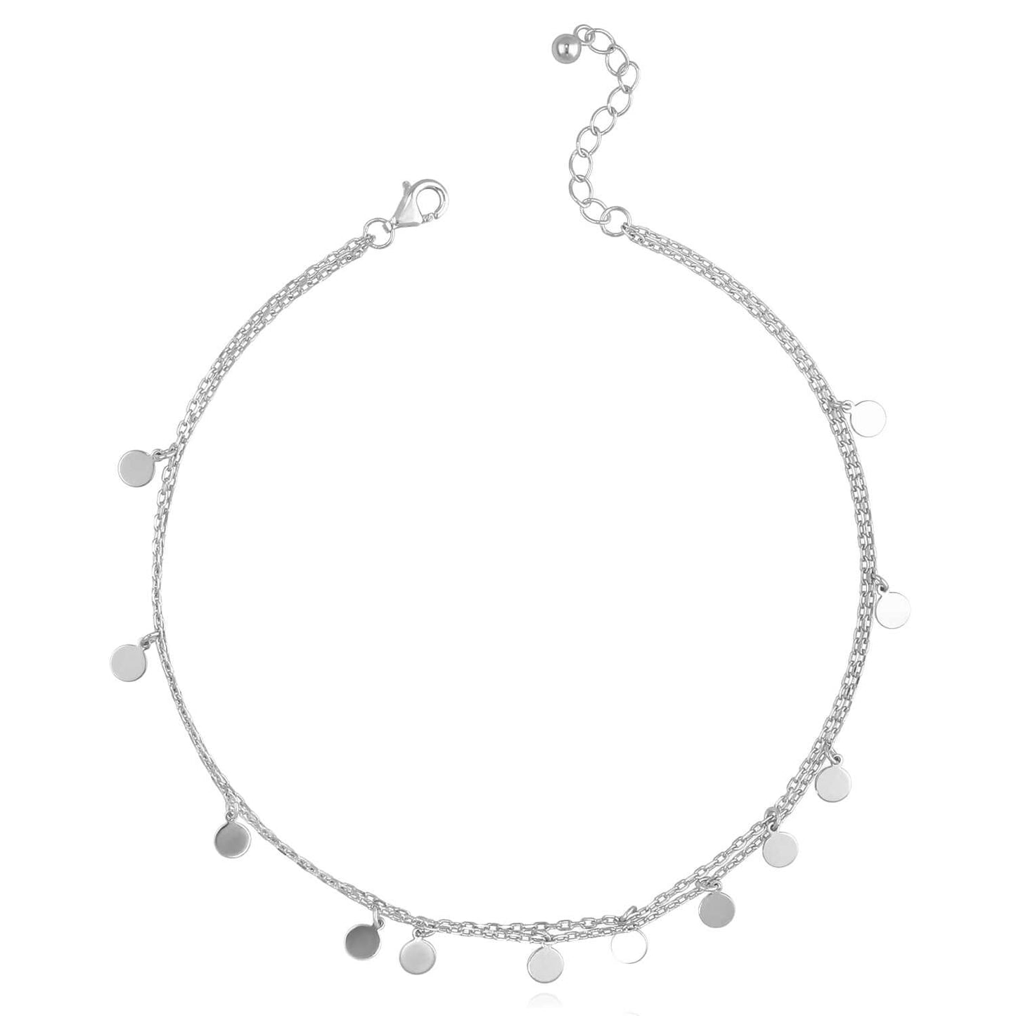 Gold Over Silver Disc Charm Double Link Adjustable Ankle Bracelet 9"-10"
