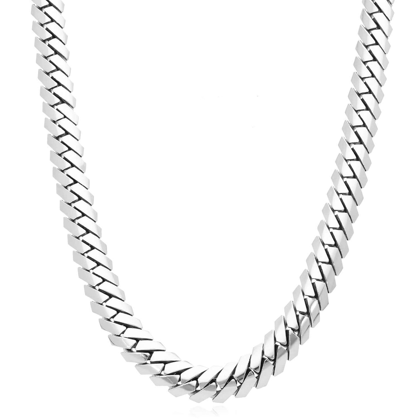 14K White Gold 10mm Modern Edge Miami Chain (Solid Links) 18"-24"