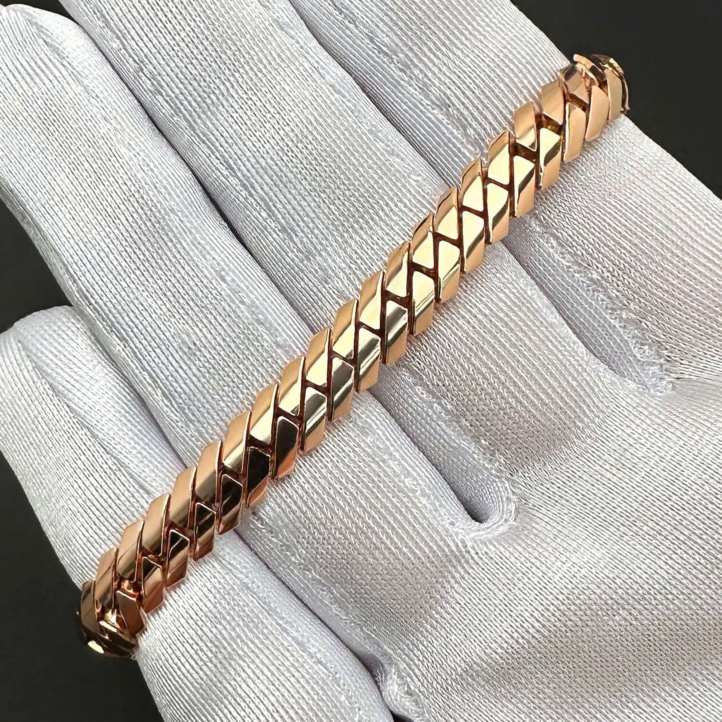 14K Rose Gold 7.5mm Modern Edge Miami Chain (Solid Links) 18"-24"