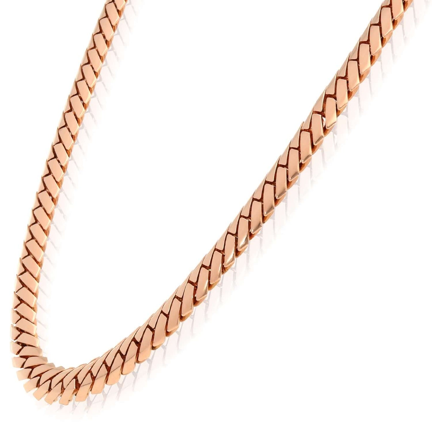 14K Rose Gold 7.5mm Modern Edge Miami Chain (Solid Links) 18"-24"