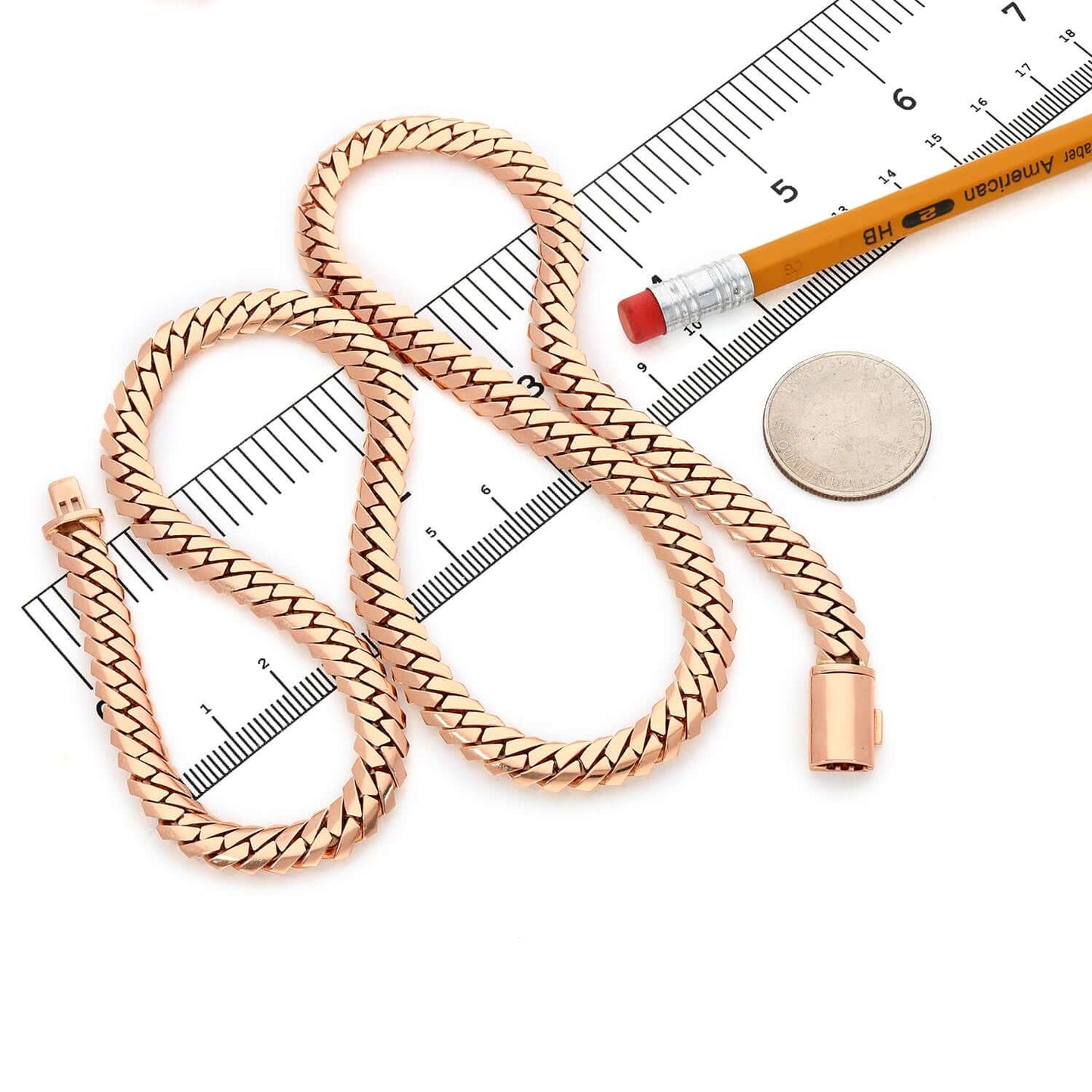 14K Rose Gold 7.5mm Modern Edge Miami Chain (Solid Links) 18"-24"
